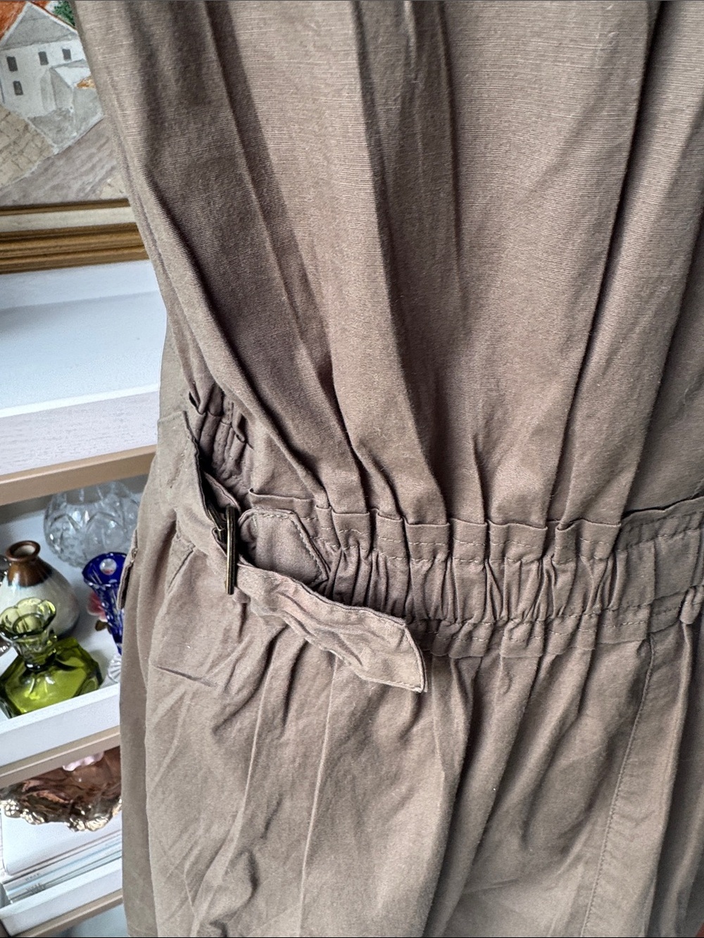 Short-Sleeve Utility Shirt Dress in Olive - Picture 6 of 10